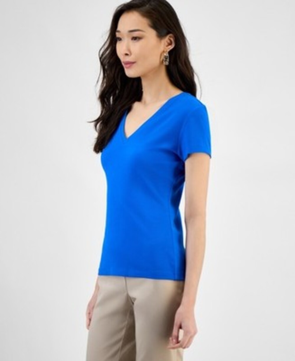 I.N.C. International Concepts Drapy Ribbed V-Neck Top Women's S Seaport Pullover
